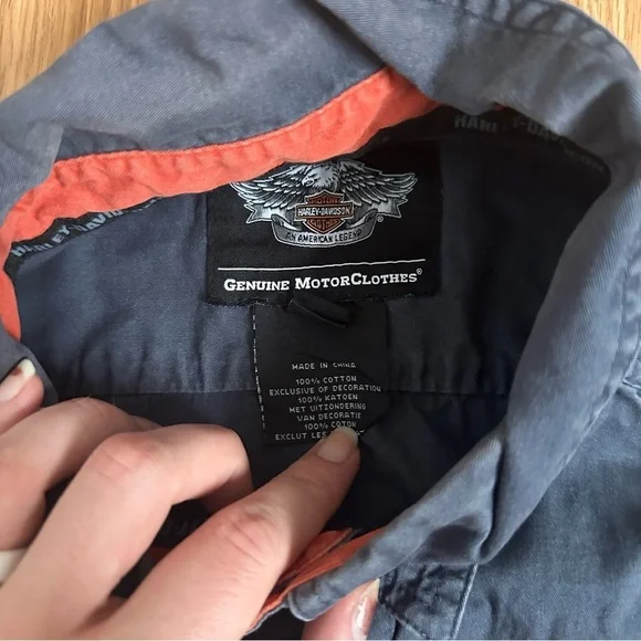 Harley-Davidson Men's Charcoal and Orange Casual Shirt XL 100% Cotton Grunge Y2K - Picture 4 of 12